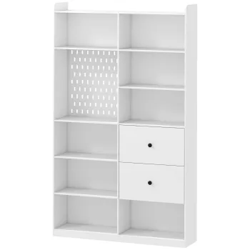 HOMCOM Biblioteca Dubla cu 6 Niveluri, Sertare si Panou Perforat, Alb | Aosom Romania imagine