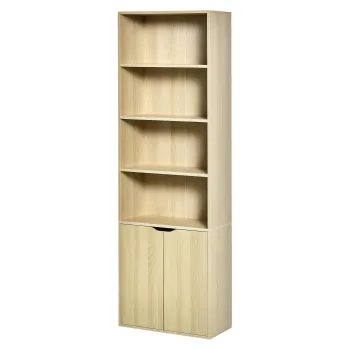 HOMCOM Biblioteca Dulap de carti cu 4 compartimente deschise si 2 usi pentru sufragerie si birou 59x29x180 cm Lemn natural | Aosom Romania imagine