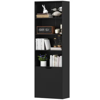 HOMCOM Biblioteca Dulap pentru carti cu 4 compartimente deschise si 2 usi pentru sufragerie si birou 59x29x180 cm Negru | Aosom Romania imagine