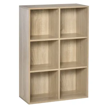 HOMCOM Biblioteca Estante din Lemn de 3 Nivele cu 6 Cuburi de Depozitare pentru Camera de Zi Dormitor Birou 65,5x30x97,5 cm Stejar | Aosom Romania imagine