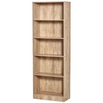 HOMCOM Biblioteca Etajera cu 5 Niveluri pentru Carti cu 3 Rafturi Reglabile Antirasturnare Depozitare pentru Living Birou Studiu 63x29,5x176 cm Lemn Natural | Aosom Romania imagine