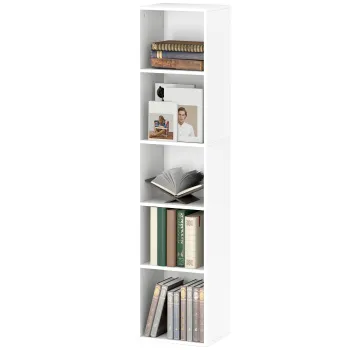 HOMCOM Biblioteca etajera de depozitare 5 nivele cu rafturi reglabile pentru sufragerie, dormitor, birou, 30x24x133,5cm, alb | Aosom Romania imagine