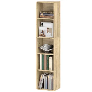HOMCOM Biblioteca etajera de depozitare 5 niveluri cu rafturi reglabile pentru sufragerie, dormitor, birou, 30x24x133,5cm, natural | Aosom Romania imagine