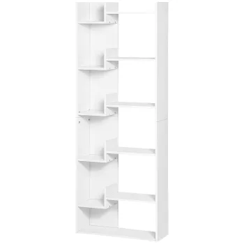 HOMCOM Biblioteca, etajera de depozitare cu 6 nivele, design neregulat, pentru sufragerie, dormitor, birou, 60x21x162,5cm, alb | Aosom Romania imagine
