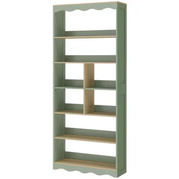 HOMCOM Biblioteca, etajera de depozitare cu 6 niveluri si 6 compartimente deschise, 76 x 23,8 x 180 cm, lemn natural si verde | Aosom Romania imagine