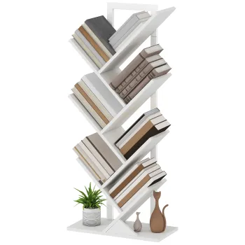HOMCOM Biblioteca in Forma de Copac cu 7 Rafturi si Sistem Antivoltaj pentru Sufragerie Dormitor 50x24x109 cm Alb | Aosom Romania imagine