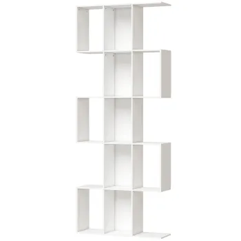 HOMCOM Biblioteca in forma de S cu 5 niveluri pentru living dormitor studio birou 80x24x200 cm Alb | Aosom Romania imagine