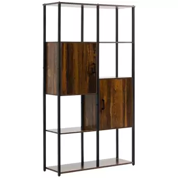 HOMCOM Biblioteca in stil industrial modern cu 4 rafturi si 2 dulapuri, rafturi din metal si lemn pentru casa si birou, 90x30x159,5 cm, negru si maro imagine