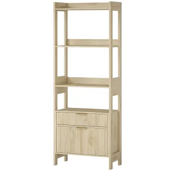 HOMCOM Biblioteca inalta, corp de depozitare cu 4 rafturi deschise si 2 sertare canelate, 60 x 30 x 160 cm, lemn natural | Aosom Romania imagine