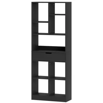 HOMCOM Biblioteca mobilier de depozitare cu sertar si rafturi deschise, 60 x 26 x 158 cm, negru | Aosom Romania imagine