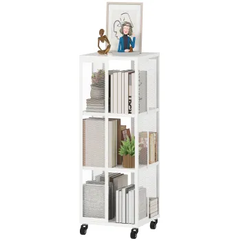 HOMCOM Biblioteca Moderna cu 3 Rafturi si Roti, 35x35x99 cm, Alb | Aosom Romania imagine