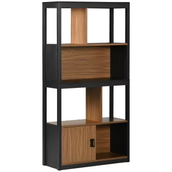 HOMCOM Biblioteca moderna cu 4 niveluri si rafturi de depozitare, nuc maro imagine