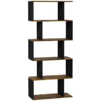 HOMCOM Biblioteca Moderna cu 5 Nivele, 10 Rafturi de Depozitare Deschise pentru Camera de Zi, Biroul de Studiu de Acasa, Maro Rustic | Aosom RO imagine