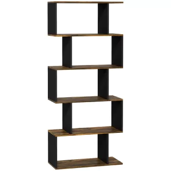 HOMCOM Biblioteca Moderna cu 5 Nivele, 10 Rafturi de Depozitare Deschise pentru Camera de Zi, Biroul de Studiu de Acasa, Maro Rustic | Aosom RO imagine