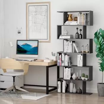 HomCom biblioteca moderna, din lemn, 80x24x191cm, neagra | AOSOM RO imagine