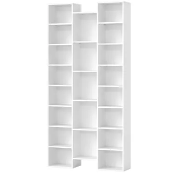 HOMCOM Biblioteca Moderna din Lemn, Inaltime 181 cm, cu 21 Compartimente si 10 Rafturi Reglabile, Alb | Aosom Romania imagine