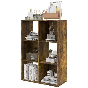 HOMCOM Biblioteca Moderna Modulara cu 6 Compartimente din PAL, Maro | Aosom Romania imagine