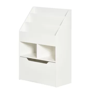 HOMCOM Biblioteca pentru Copii cu mai Multe Rafturi Suport de Organizare cu Sertar de Depozitare pentru Carti pentru Dormitor sau Camera de Joaca, Alb imagine