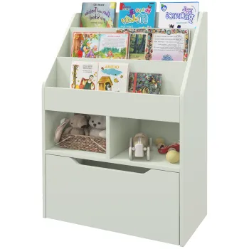 HOMCOM Biblioteca pentru Copii cu Rafturi, Sertar si Roti, Raft pentru Jucarii si Carti, 60x29.9x90 cm, Verde | Aosom Romania imagine