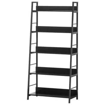 HOMCOM Biblioteca polita de depozitare Stil Industrial inclinat 5 Nivele 70L x 35l x 150H cm Negru | Aosom Romania imagine