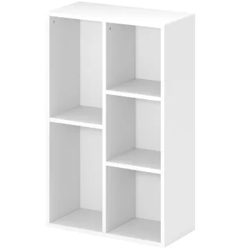 HOMCOM Biblioteca raft de depozitare 2 nivele cu 5 compartimente, pentru living dormitor birou, 50x24x80cm, alb | Aosom Romania imagine