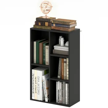 HOMCOM Biblioteca raft de depozitare 2 niveluri cu 5 compartimente, pentru sufragerie dormitor birou, 50x24x80cm, negru | Aosom Romania imagine