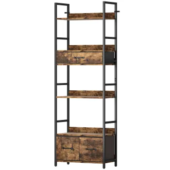 HOMCOM Biblioteca raft de depozitare cu 6 niveluri cu 4 rafturi, 3 sertare din material textil, 60x30x176cm, maro rustic | Aosom Romania imagine