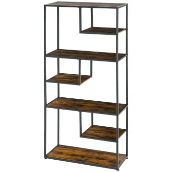 HOMCOM Biblioteca raft de depozitare cu 7 nivele cadru din otel stil industrial 83 x 34 x 180 cm negru | Aosom Romania imagine