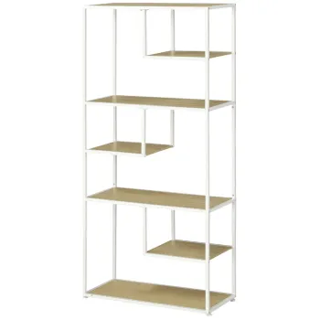 HOMCOM Biblioteca raft de depozitare cu 7 niveluri cadru din otel stil industrial 83 x 34 x 180 cm stejar | Aosom Romania imagine