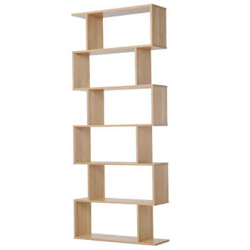 HOMCOM Biblioteca raft zig zag Design Contemporan 80L x 23l x 192H cm 6 Niveluri Culori lemn de stejar deschis | Aosom Romania imagine