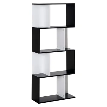 HOMCOM Biblioteca Rafturi Mobilier Depozitare Design Contemporan in S 4 rafturi 60L x 24l x 148H cm Negru Alb | Aosom Romania imagine
