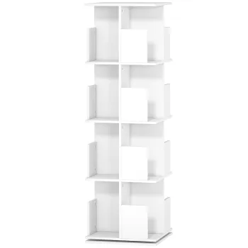 HOMCOM Biblioteca rotativa cu 4 niveluri, 16 compartimente, acces usor, pentru dormitor, living, birou, PAL, alb | Aosom Romania imagine