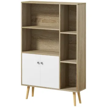 HOMCOM Biblioteca scandinava mobilier de depozitare dim. 80L x 23,5l x 123H cm 5 nise usa placard 2 picioare subtiri inclinate | Aosom Romania imagine