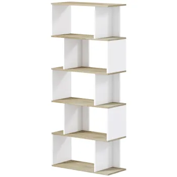 HOMCOM Biblioteca stil scandinav mobilier de depozitare 5 rafturi anti-rasturnare Incarcare 25 kg aspect lemn & Alb | Aosom Romania imagine