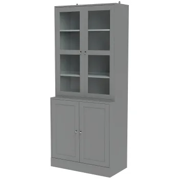 HOMCOM Biblioteca vitrina, corp de depozitare cu 6 niveluri cu 4 usi dintre care 2 din sticla securizata, rafturi reglabile, alb | Aosom Romania imagine