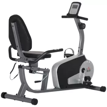 HOMCOM Bicicleta de exercitii inclinata orizontala cu 8 nivele de rezistenta, monitor LCD si scaun reglabil, otel si ABS, 122-137x62x103cm | AOSOM RO imagine