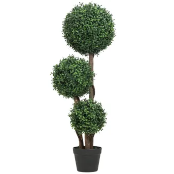 HOMCOM Bila de buxus artificial cu trei bile, planta artificiala, planta artificiala cu trunchi din lemn in ghiveci, 30 x 30 x 100 cm, Verde | Aosom Romania imagine