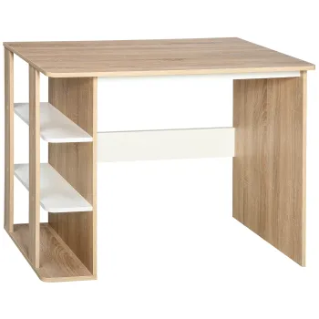 HOMCOM Birou 2 in 1 cu raft 3 nivele, spatiu generos de lucru, lemn de mesteacan, 100x55x74 cm, pentru birou/dormitor | Aosom Romania imagine