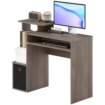 HOMCOM Birou calculator multimedia rafturi pliante tastatura cos particule gri | Aosom Romania imagine