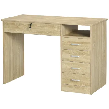 HOMCOM Birou Camera sau Office Lemn cu 2 Sertare si 2 Chei, 110x50x76 cm, Stejar | Aosom Romania imagine