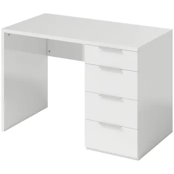 HOMCOM Birou Compact, 110x61.5x75 cm Birou Modern cu 4 Sertare, Masa pentru Computer, Camera si Birou, Alb Lucios | Aosom Romania imagine