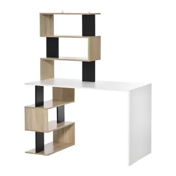 HOMCOM Birou cu Biblioteca pentru Camera, Birou pentru munca la birou, Birou Suport pentru Computer din Lemn Multicolor, 120x60x148cm imagine