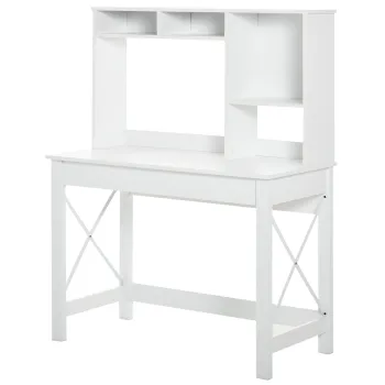 HOMCOM Birou cu depozitare birou biblioteca birou din lemn modern cu rafturi si blat mare pentru spatii mici birou acasa dormitor, 105 x 50 x 137,5 cm, alb | Aosom Romania imagine