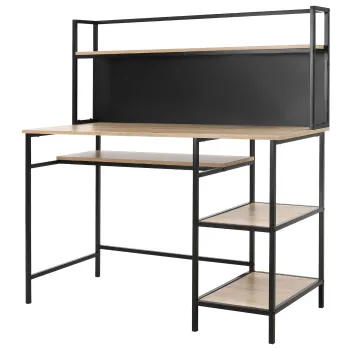 HOMCOM Birou cu depozitare birou informatic cu 4 rafturi, blat mare si panou negru pentru sufragerie camera 120L x 53l x 126I cm, stejar si negru | Aosom Romania imagine