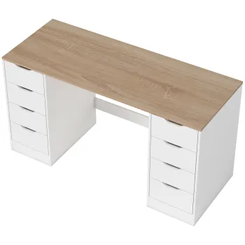 HOMCOM Birou de 140 cm pentru calculator, 8 sertare, birou pentru homeoffice, dormitor, otel, lemn, alb | Aosom Romania imagine