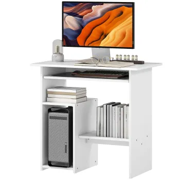 HOMCOM Birou de calculator, birou, placaj, metal, 80 x 45 x 75 cm, Alb | Aosom Romania imagine