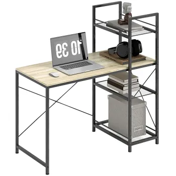 HOMCOM Birou de calculator cu raft reversibil cu 4 niveluri, masa de calculator, cadru din otel 110 x 53 x 115,5 cm stejar negru | Aosom Romania imagine