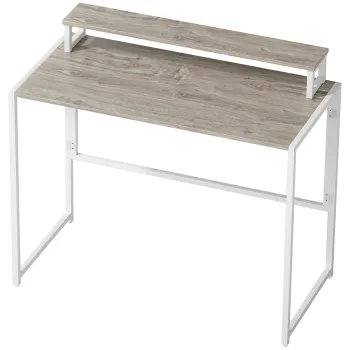 HOMCOM Birou de calculator pliant cu suport pentru ecran, pentru dormitor, spatii mici, 100 x 48 x 87,5 cm, lemn natural | Aosom Romania imagine