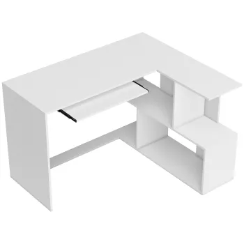 HOMCOM Birou de colt, 120 x 100 x 76 cm, birou pentru calculator in L cu sertar pentru tastatura, 4 compartimente deschise, alb | Aosom Romania imagine