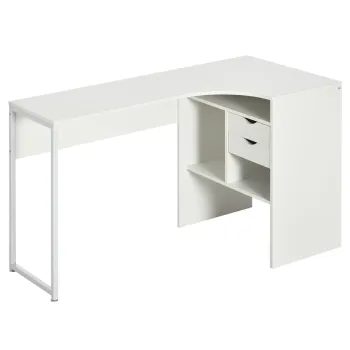 HOMCOM Birou de colt, birou pentru calculator cu 2 sertare si 3 compartimente deschise, 120 x 60 x 74 cm, alb | Aosom Romania imagine